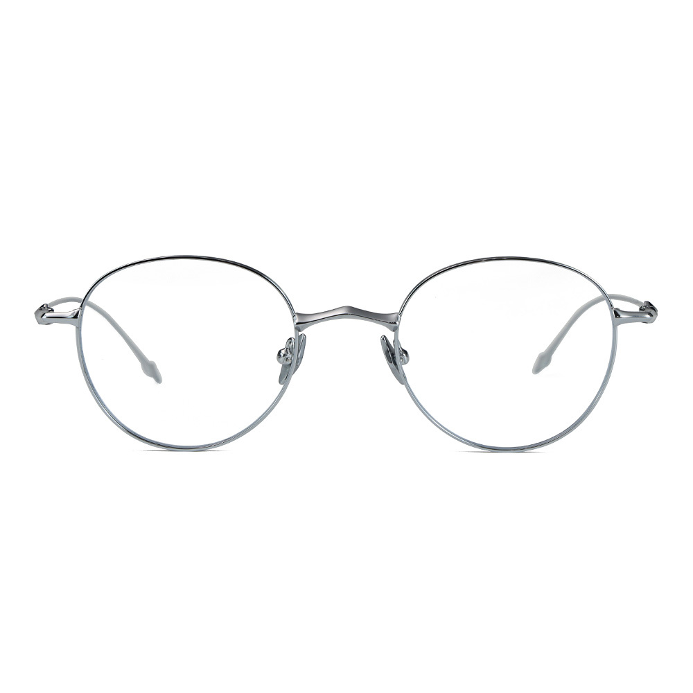 Women Half-Titanium Metal Round Blue-Light Glasses Frame