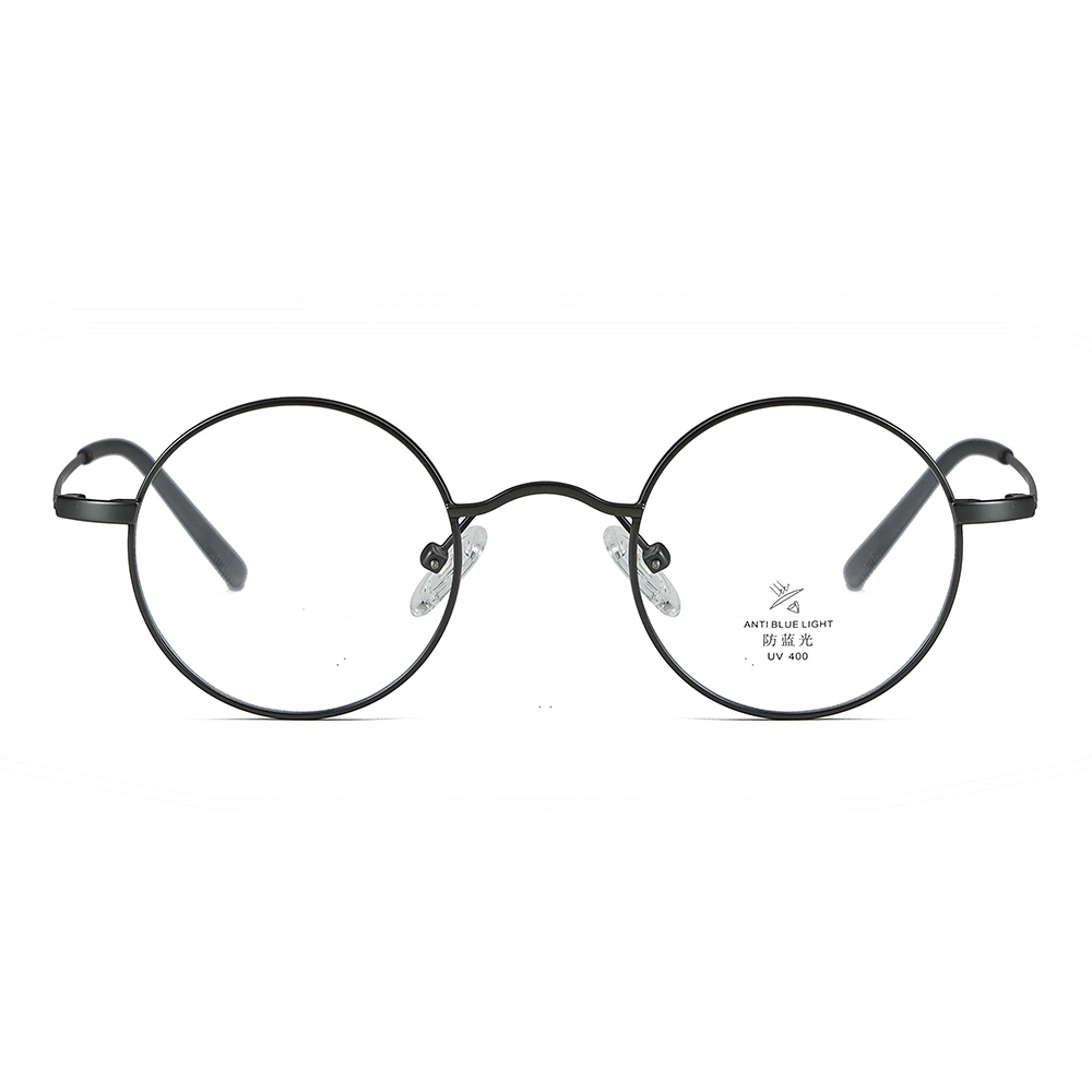 Fashion Round Frame Blue-Light Blocking Metal Glasses