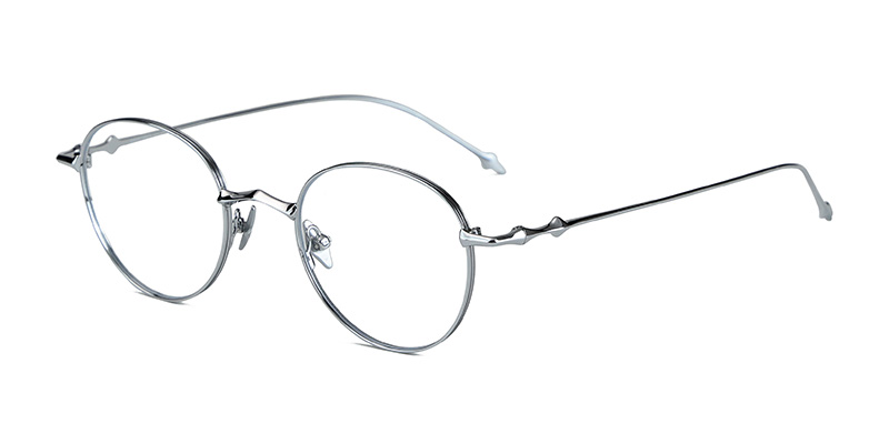 Women Half-Titanium Metal Round Blue-Light Glasses Frame