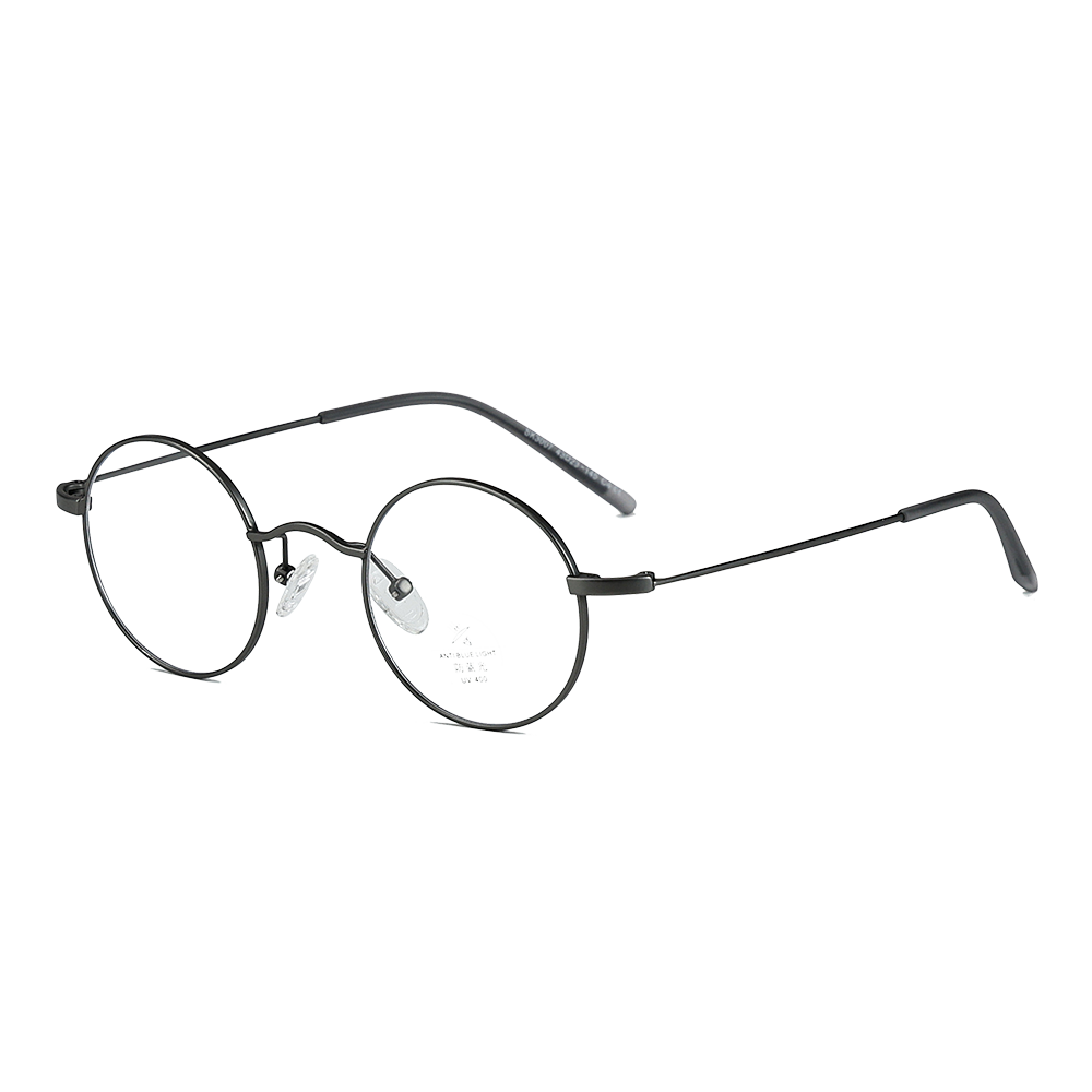 Fashion Round Frame Blue-Light Blocking Metal Glasses