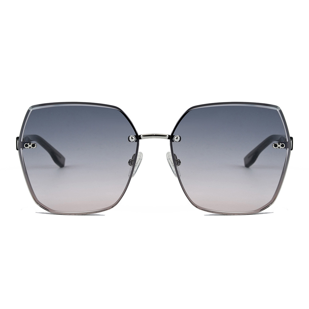 Trendy Oversized Rimless Sunglasses with Decorative Temple