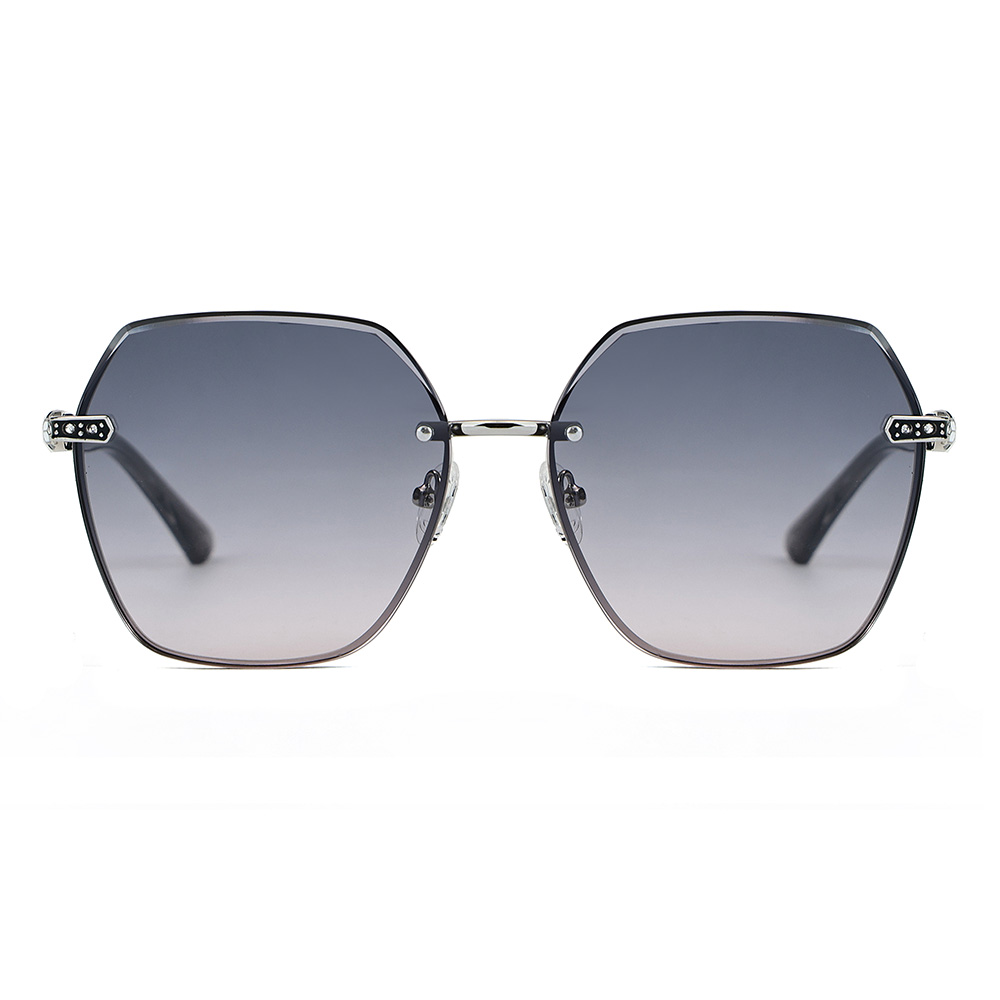 Fashion Hexagonal Rimless Sunglasses with Hollow Hinges