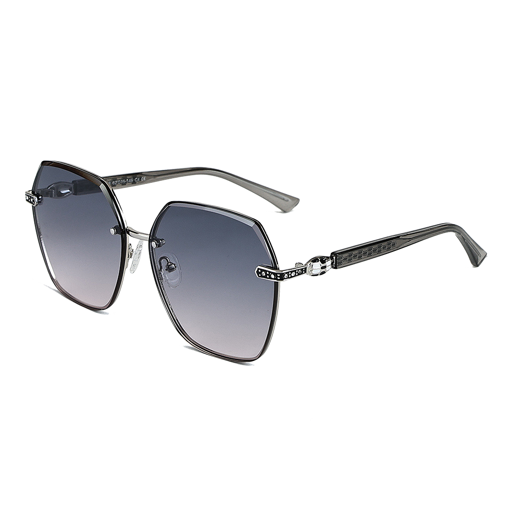 Fashion Hexagonal Rimless Sunglasses with Hollow Hinges