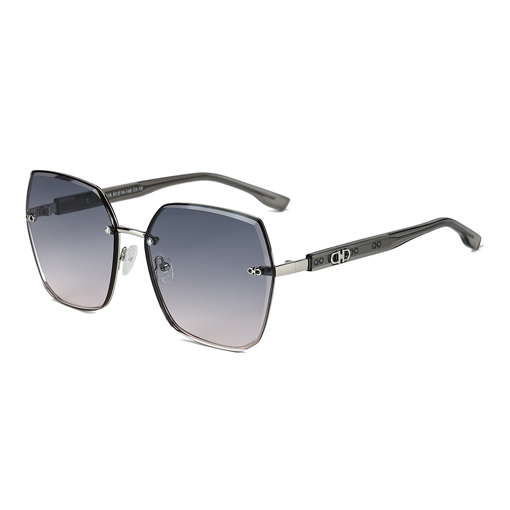 Trendy Oversized Rimless Sunglasses with Decorative Temple