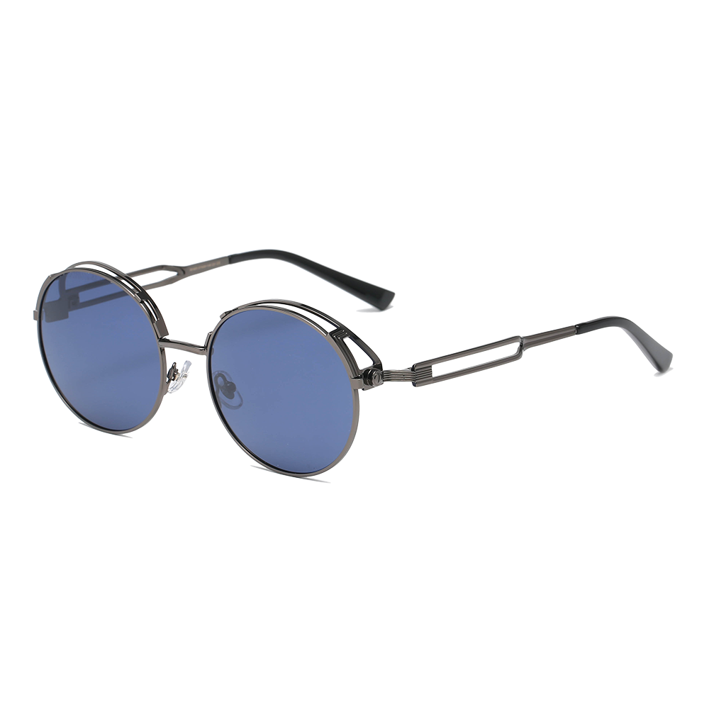 Retro Industrial Metal Round Frame Polarized Sunglasses