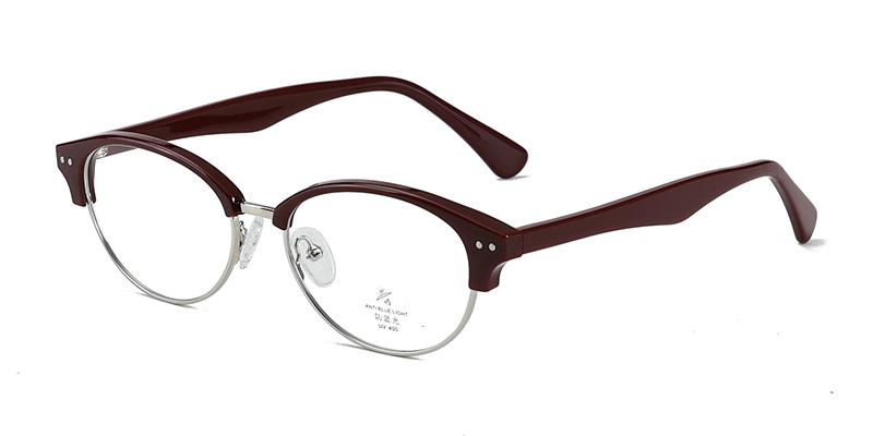 K9184 Retro Oval Eyebrow TR90 Eyeglasses with Acetate Temples