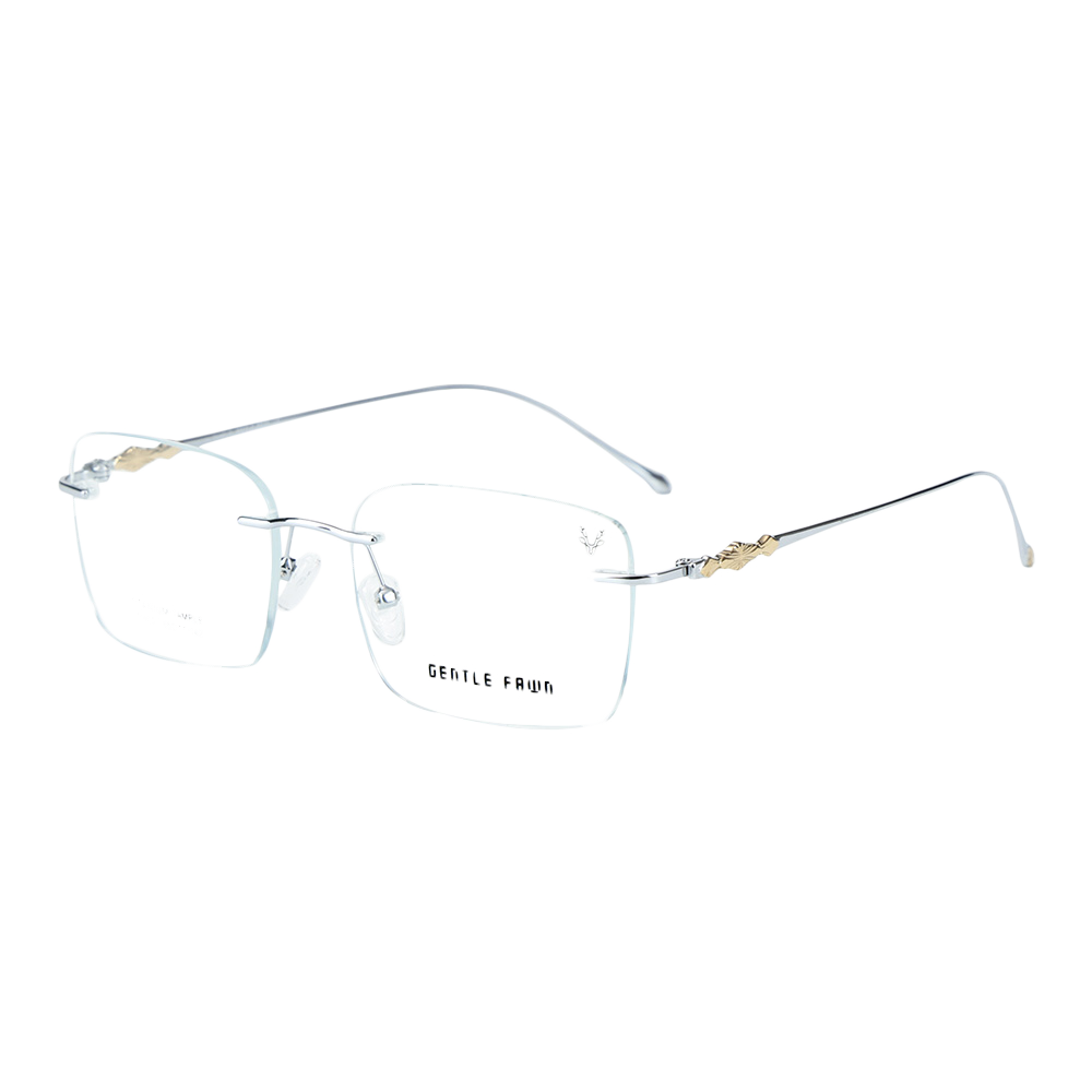 T1502 Rimless Square Frame Half Titanium Glasses with Metal Star-Shaped Temples