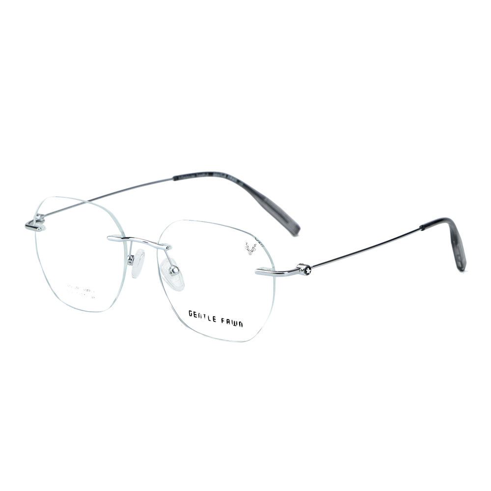 T1504 Rimless Square Frame Bridge Half Titanium Glasses with Metal Star-Shaped Temples