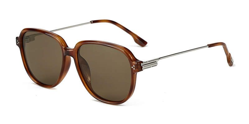 P9133 Simple Square Round Frame TR90 Acetate Temple Polarized Sunglasses With Temple Decoration