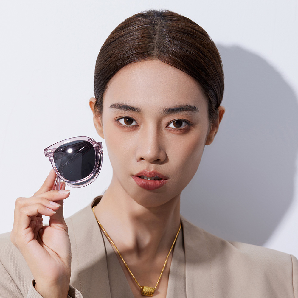 9996 Round Frame With Horizontal Trapezoidal Temples TR90 Folding Sunglasses