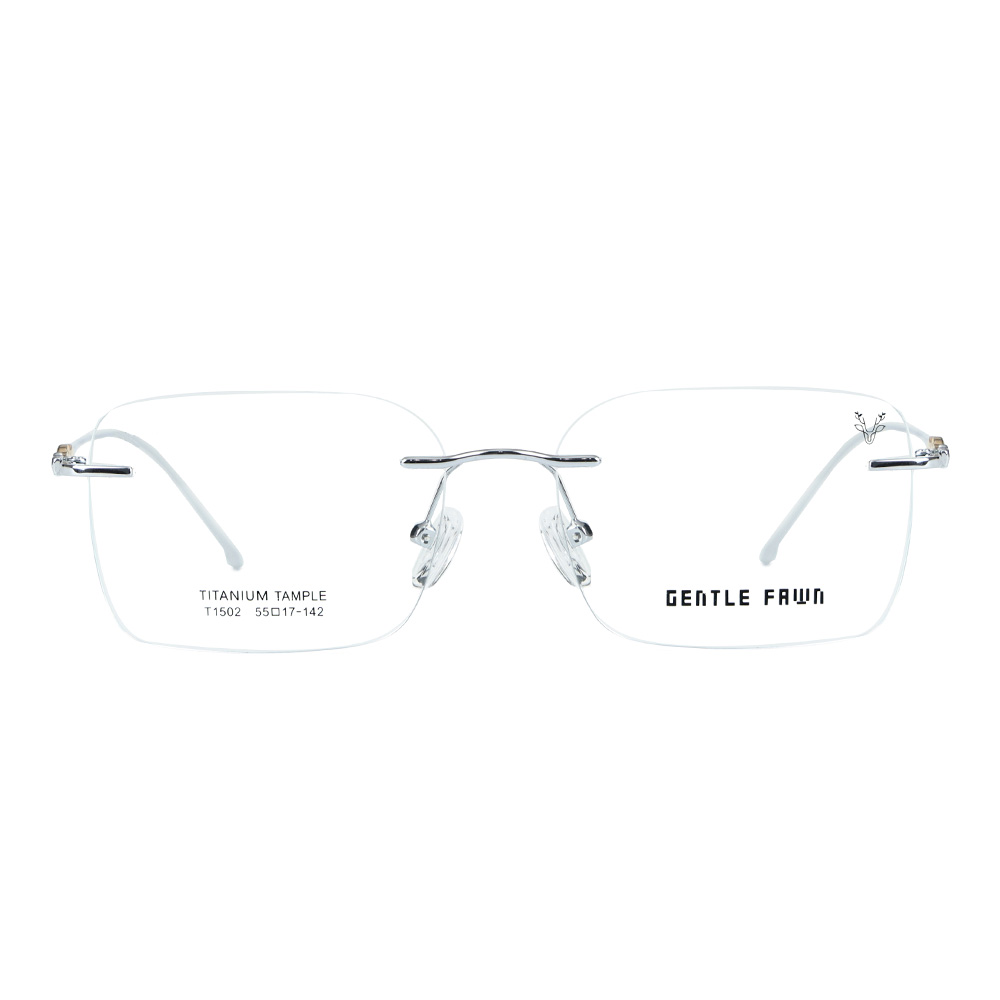 T1502 Rimless Square Frame Half Titanium Glasses with Metal Star-Shaped Temples