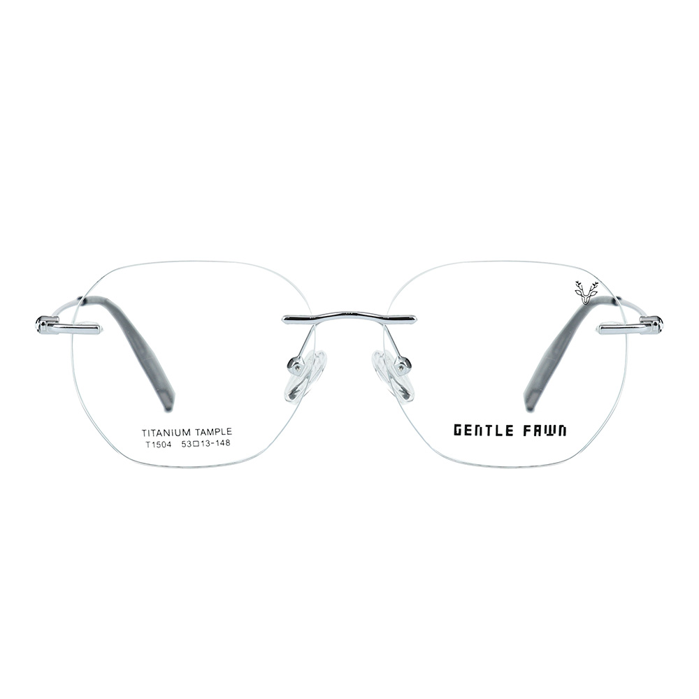 T1504 Rimless Square Frame Bridge Half Titanium Glasses with Metal Star-Shaped Temples