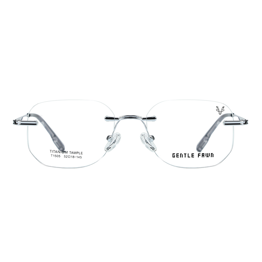 T1505 Rimless Square Frame Metal Bridge Front Section Concave Half Titanium Eyeglasses