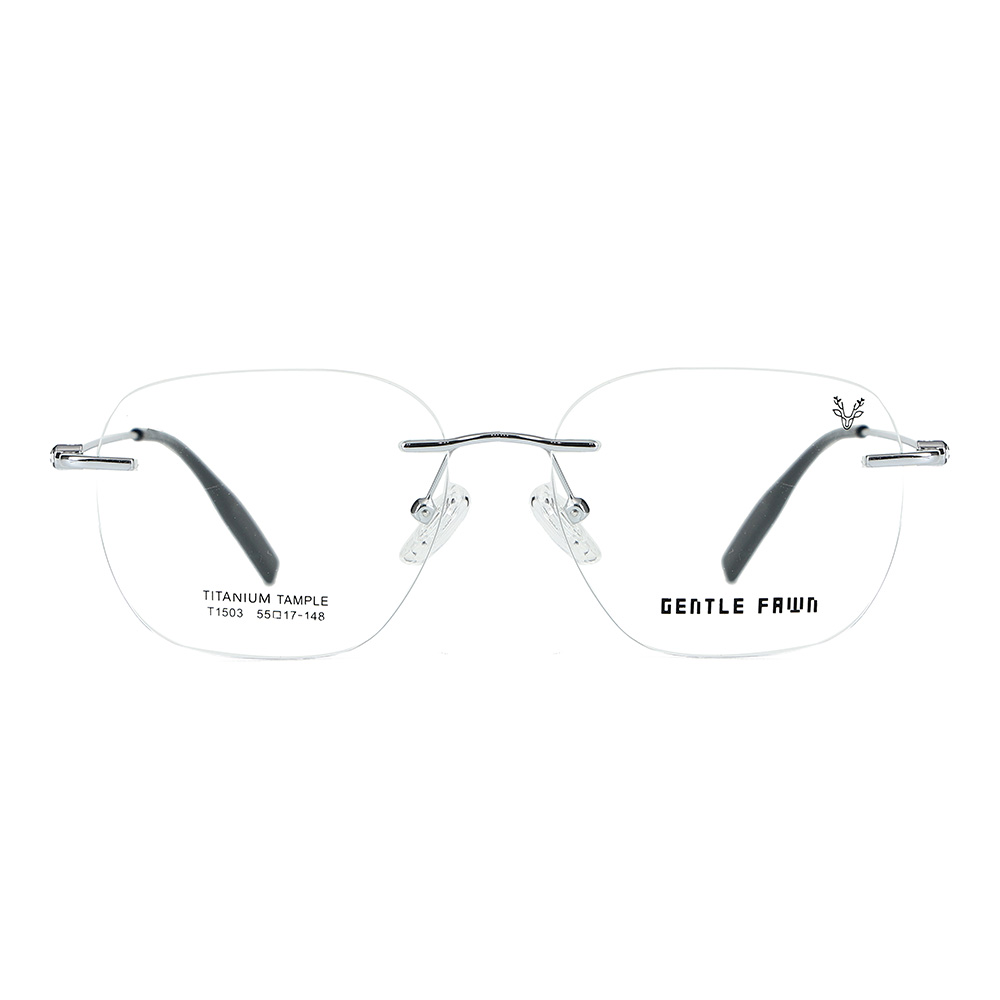 T1503 Rimless Square Round Frame Metal Bridge Half Titanium Glasses with Star-Shaped Temples