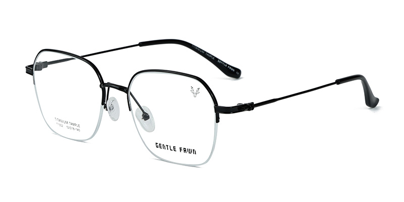 T1552 Metal Semi-Rimless Hexagonal Frame Semi-Titanium Eyeglasses with Specially Crafted Temples