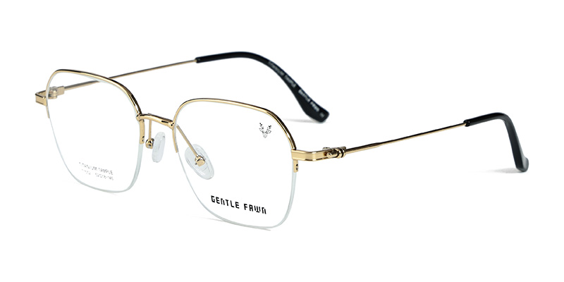 T1552 Metal Semi-Rimless Hexagonal Frame Semi-Titanium Eyeglasses with Specially Crafted Temples