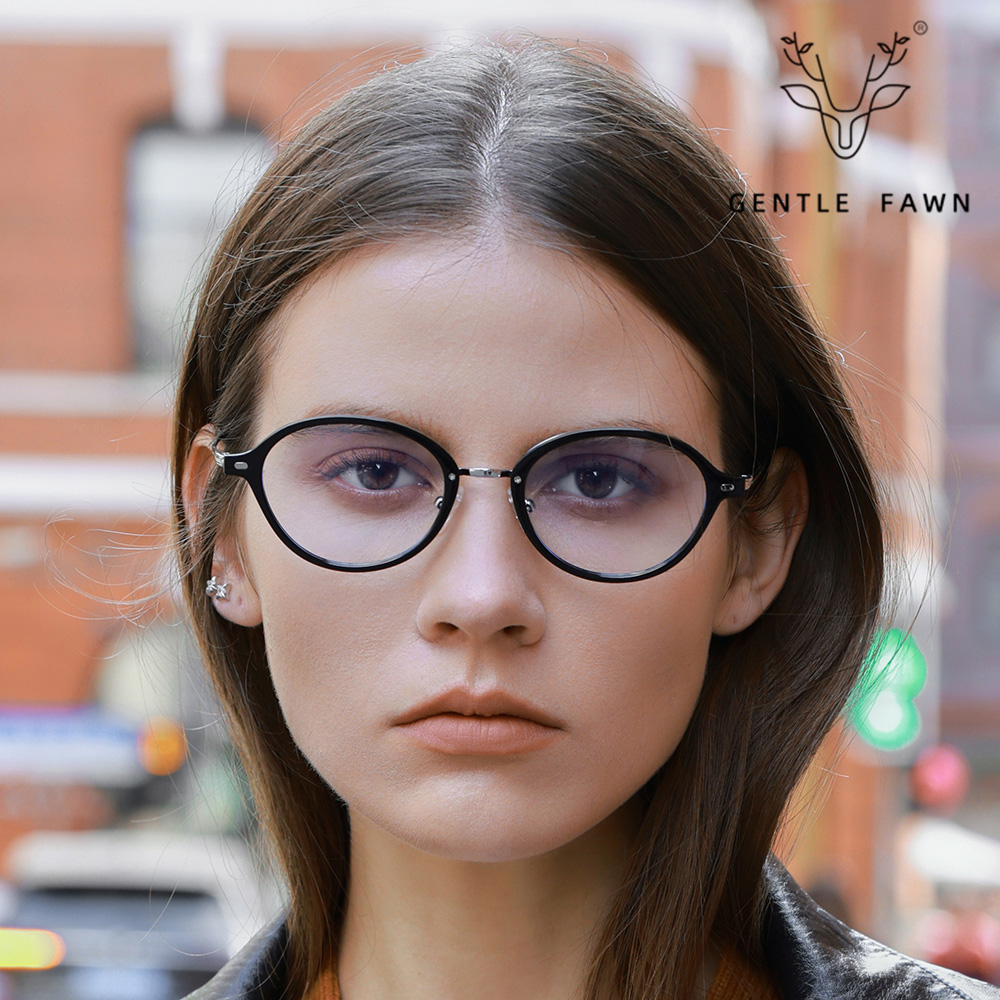 K9177 Gold-Rimmed Small Round Frame Anti-Blue Light Glasses with Metal Temple