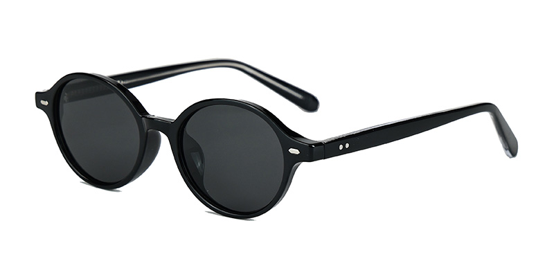 P9141 Retro Round Frames TR90 Acetate Temple Polarized Sunglasses With Textured Decoration