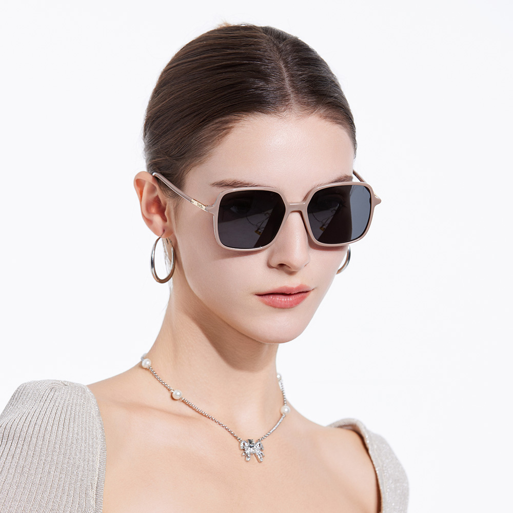 58262 Large Square Metal Decoration TR90 Polarized Sunglasses With Acetate Temple