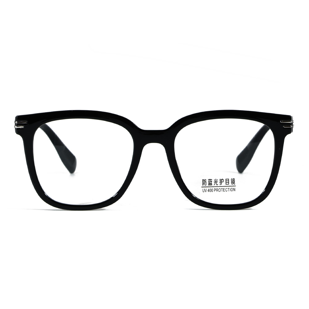 202304 Square Front Frame Striped Decorative Temples TR90 Blue Light Glasses