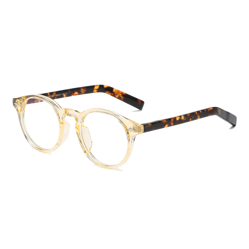 K9003 Simple Triangular Large Round Frame TR90 Blue Light Glasses With Acetate Temple