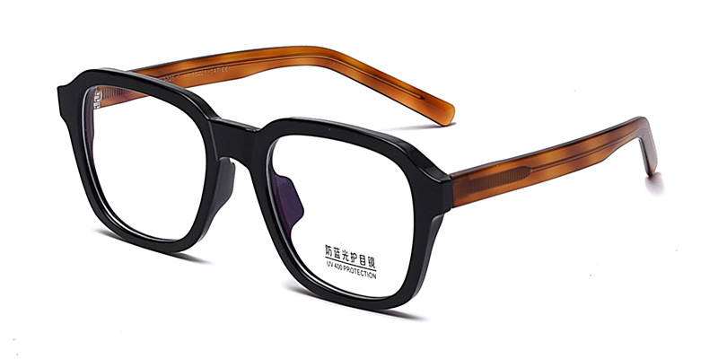 K9025 Large Square Simple Outline Everyday Office Use TR90 Blue Light Glasses With Acetate Temple