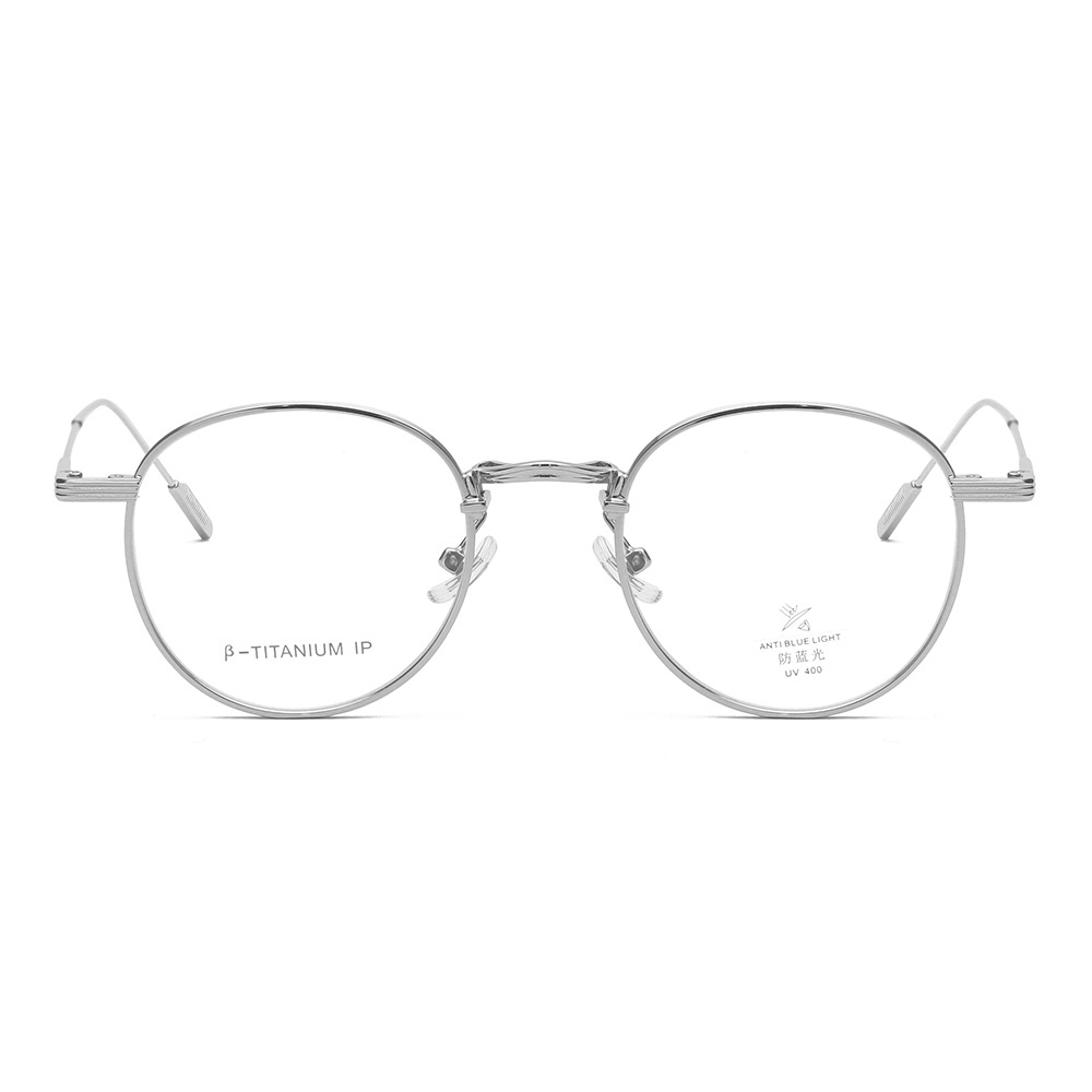 T22010 Round Lightweight Versatile Thin Legs Unisex Metal Blue Light Glasses
