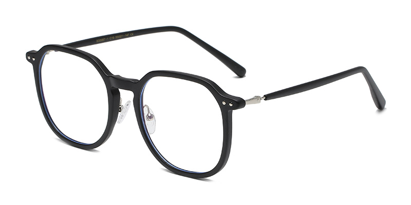 S32057 Square Round Frame Metal Splicing Hinge TR90 Blue Light Glasses With Acetate Temple