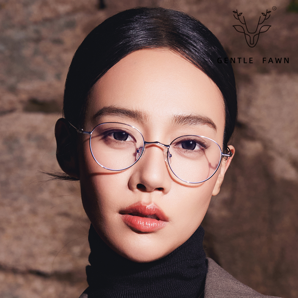 Women Half-Titanium Metal Round Blue-Light Glasses Frame