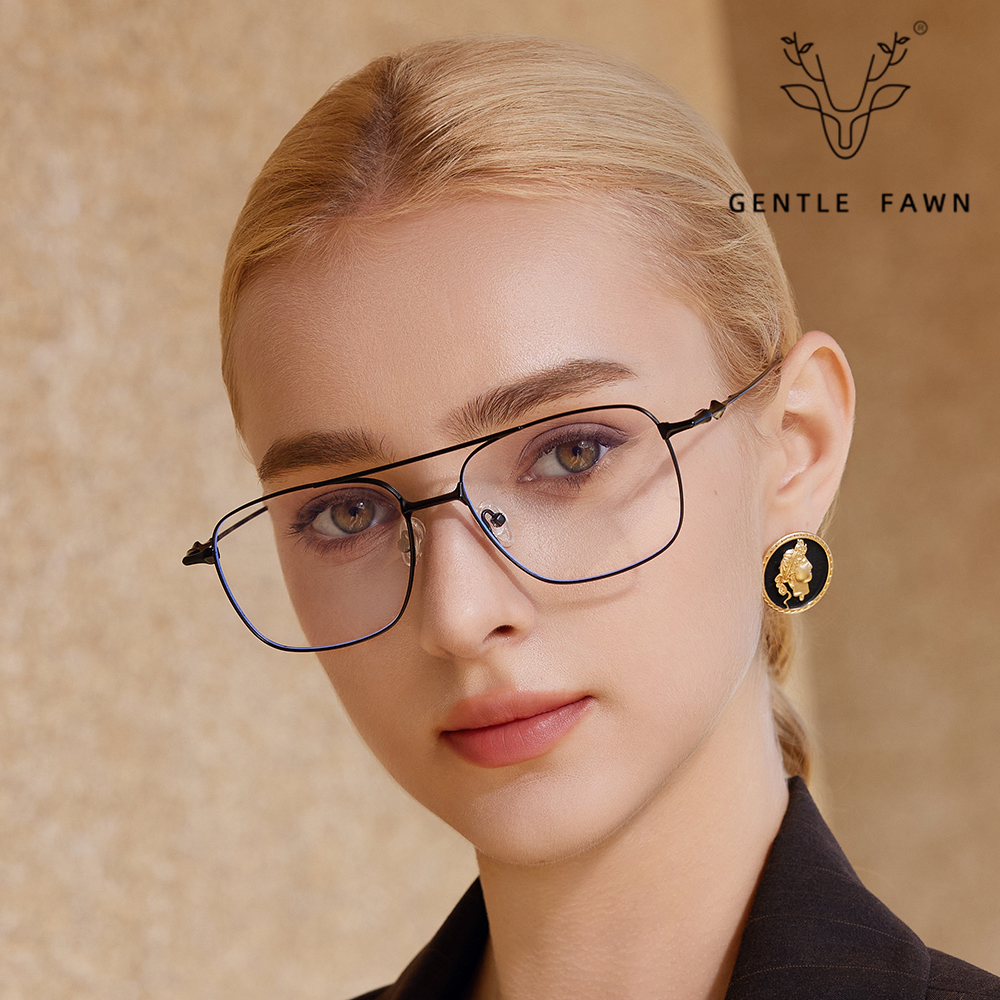Women Blue-Light Blocking Double Beam Square Eyeglass Frame