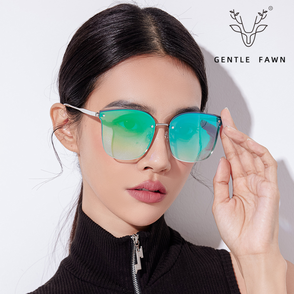 Women Oval Frame Composite Nylon Gradient Lens Sunglasses