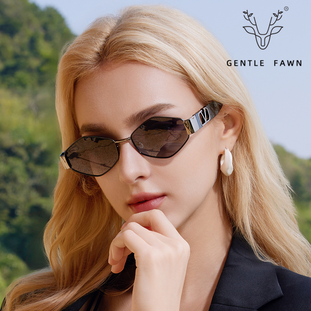 Fashion Polygon Frame Thick Temple Metal Polarized Sunglasses
