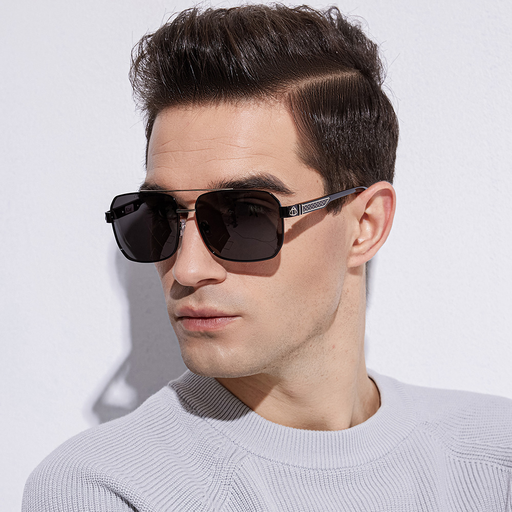 PS2111 Square Texture Decoration Metal Polarized Sunglasses