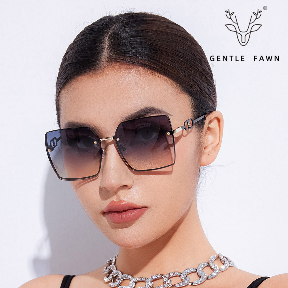 S31895 Large Frame Face-Slimming Women's Metal Sunglasses