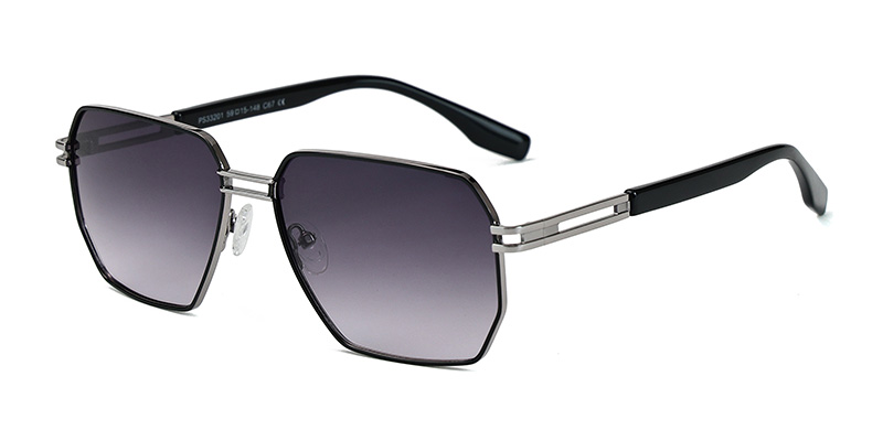 PS33201 Men's Simple Metal Square Frame Polarized Sunglasses