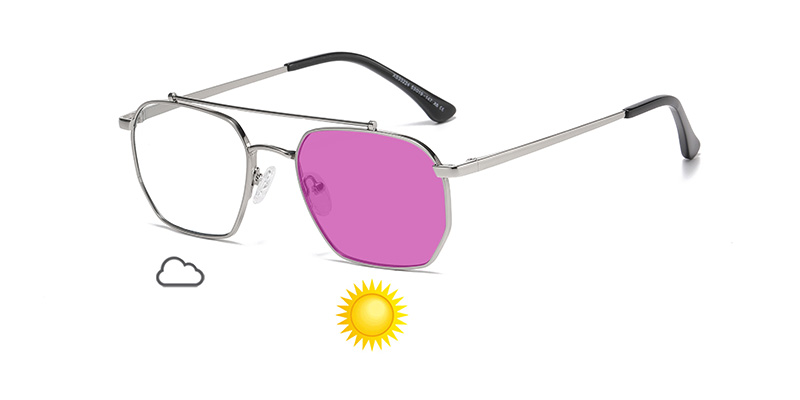 Retro-Style Square PC Business Color-Changing Anti-Blue Light Metal Sunglasses
