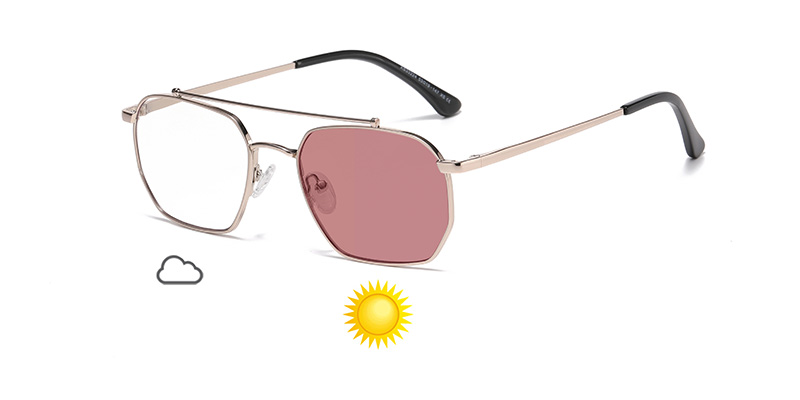 Retro-Style Square PC Business Color-Changing Anti-Blue Light Metal Sunglasses