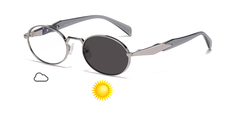 Oval Frame Retro Color-Changing TR Leg Metal Sunglasses