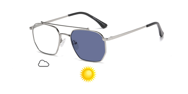 Retro-Style Square PC Business Color-Changing Anti-Blue Light Metal Sunglasses