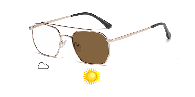 Retro-Style Square PC Business Color-Changing Anti-Blue Light Metal Sunglasses