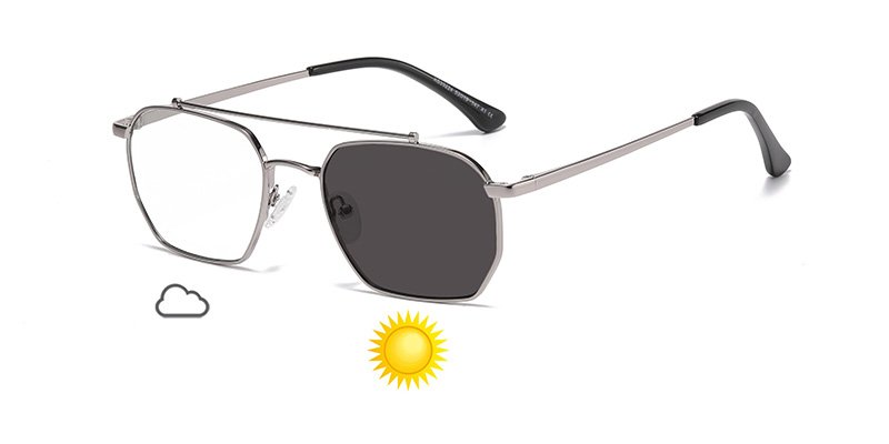 Retro-Style Square PC Business Color-Changing Anti-Blue Light Metal Sunglasses