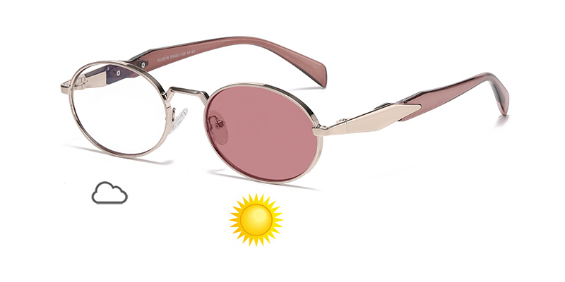 Oval Frame Retro Color-Changing TR Leg Metal Sunglasses